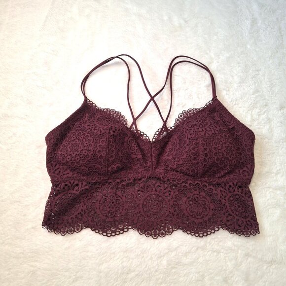 Aerie Floral Lace Bralette Sz L Removable Pads Strappy Boho Whimsigoth Intimates - Picture 7 of 13
